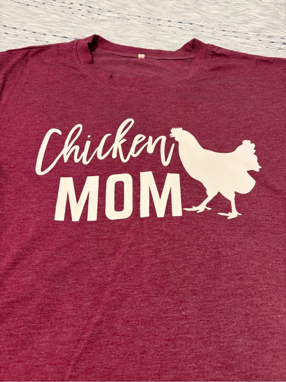 Chicken Mom Graphic Tee - Maroon with White Print